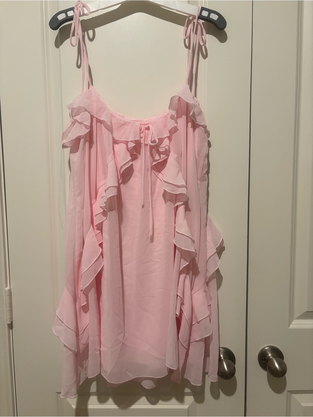wild fable Light Pink Ruffle Chiffon Sundress with Tie Straps